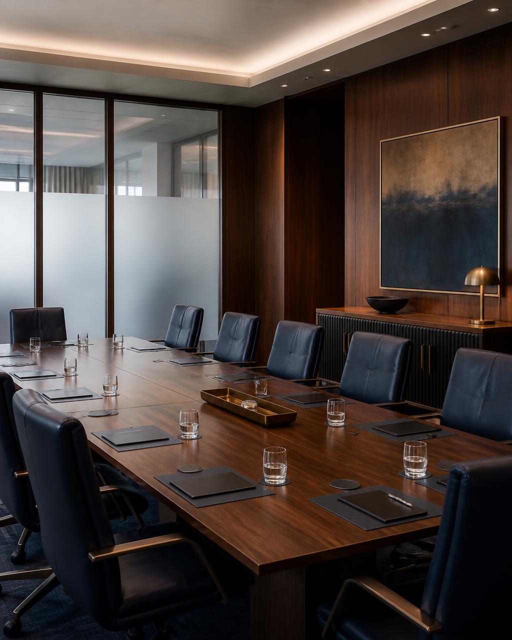 Executive boardroom with soft natural light